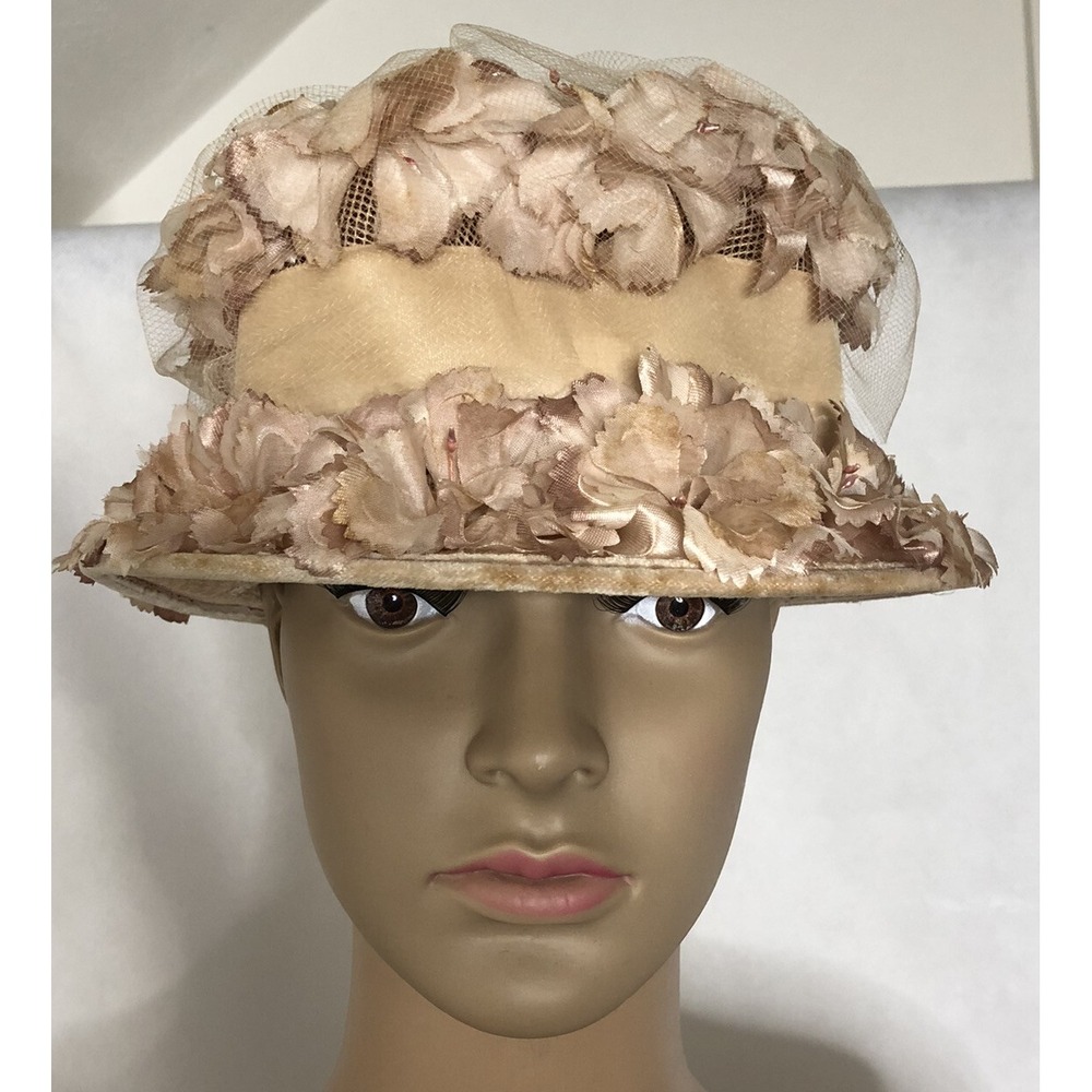 Cloche Hat 1940s US Union Made Floral Mesh Pink Formal Wedding Derby Church